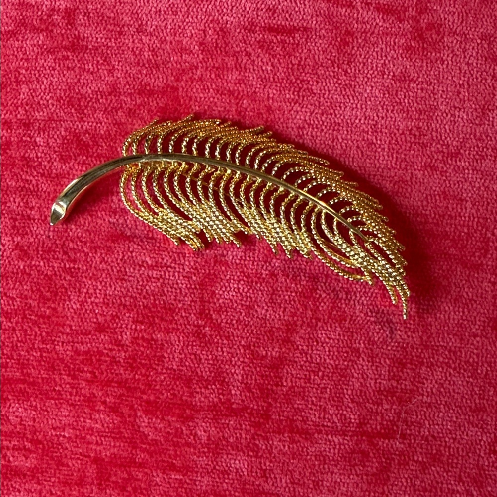 Monet Gold Feather Brooch